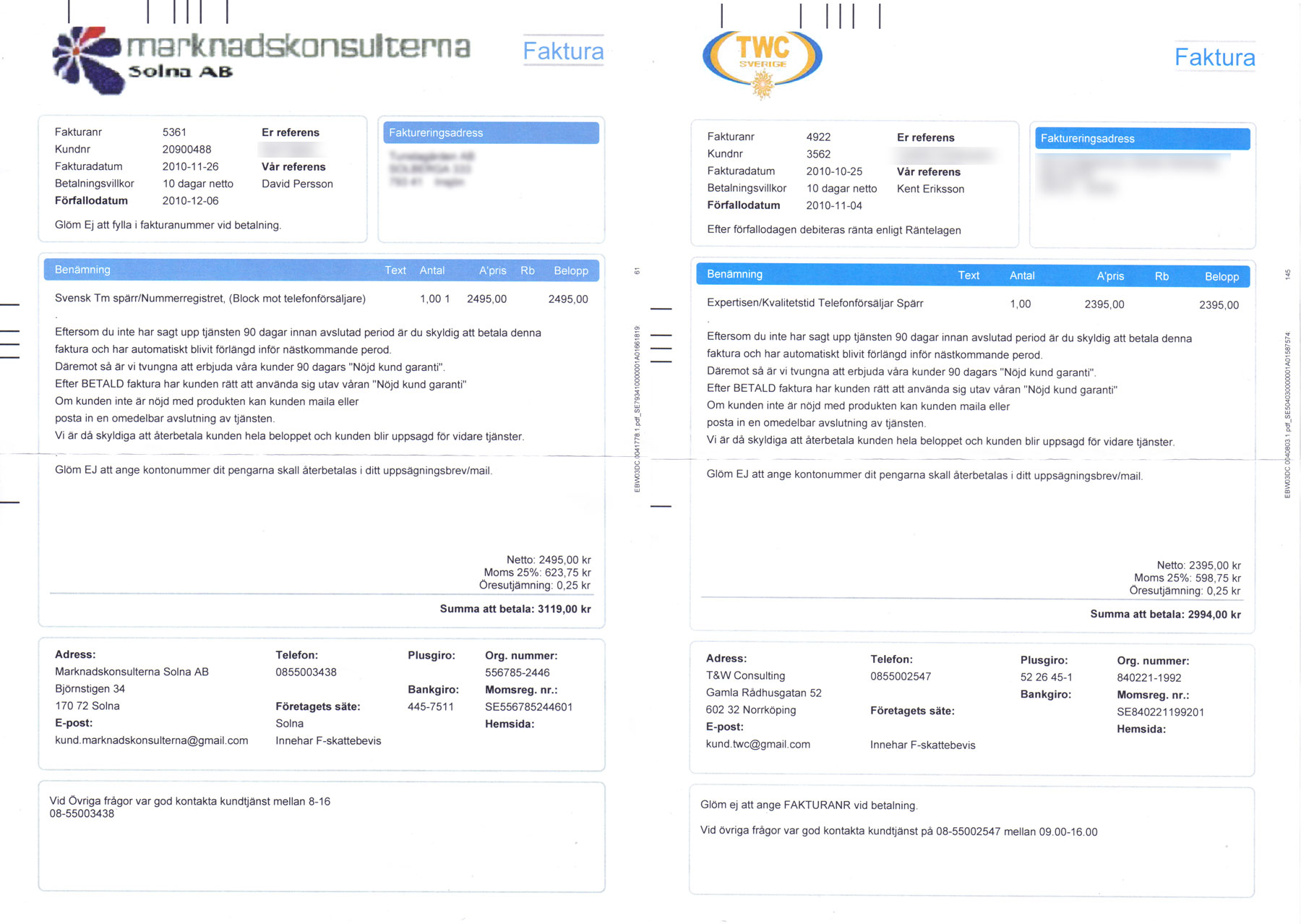 Jämförelse: TWC och Marknadskonsulterna i Solna