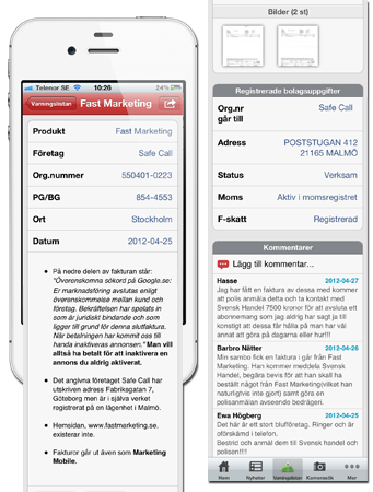 Bluffkoll – en iPhone-app med varningslista av Förenade Bolag